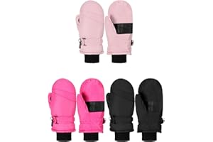 Fourluoo 3 Pairs Kids Waterproof Snow Mittens Winter Ski Gloves Thickened Warm Snow Gloves Mittens for Toddler Boys Girls