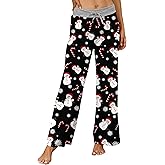ALISISTER Women Christmas Pj Pants Soft Xmas Pajama Bottoms with Pockets Wide Leg Drawstring