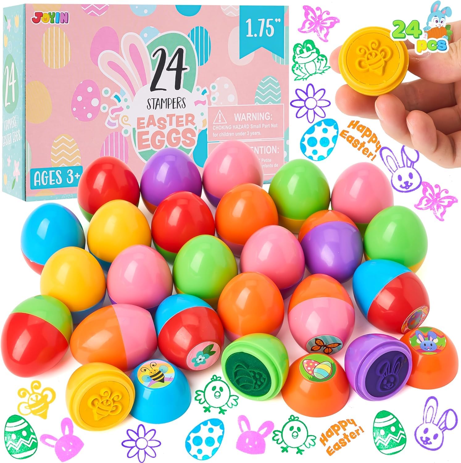 JOYIN 24Pcs Easter Egg Stampers for Kids Great Easter Toys for Easter Eggs Hunt Game, Easter Theme Party, Easter Egg Stuff, Easter Basket Stuffers Fillers, Easter Stamps Gifts, Classroom Prize