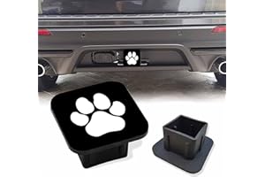 Sutmore Trailer Hitch Cover, Lovely White Dog Paw on Black Hitch Cover Rubber Towing Hitch Plug Covers, Square 2 Inch Receiver Tube Plug Cap for Trucks Cars SUVs