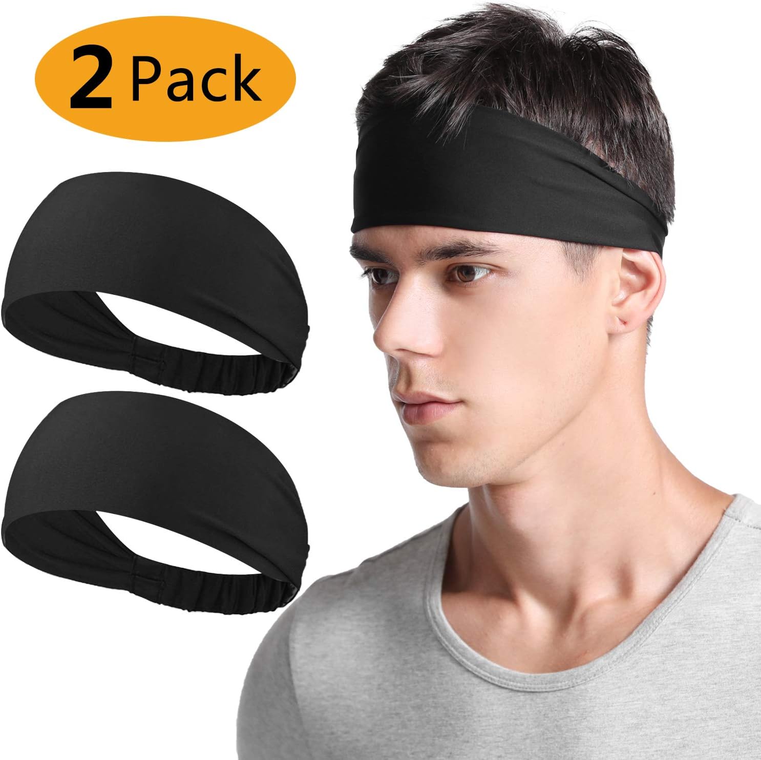 Neitooh Headbands for Men Women(2 Pack), Mens Headband Elastic Sweat Wicking Non Slip for Workout Running Sports Cycling Hiking, Lightweight Headscarf Sweatbands