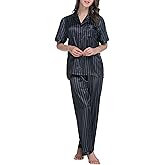 Lavenderi Women's Short Sleeve Classic Satin Pajama Set - Soft Silky Sleepwear for Women, Comfortable & Stylish