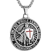 HZMAN Knights Templar Put On The Whole Armor of God Ephesians 6:13-17 Red Cross Design Stainless Steel Necklace for Men