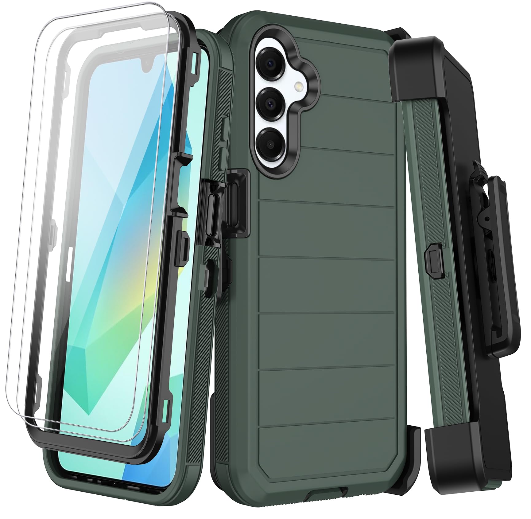 KECAI for Samsung Galaxy A16 5G Case with Belt Clip Holster,2X Screen Protectors & Kickstand,Heavy Duty Shockproof Drop Protection Bumper Military Grade Full Body Non Slip Rugged Durable Phone Cover