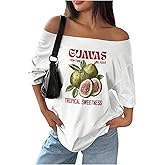 SOLY HUX Women's Graphic Tees Off The Shoulder Short Sleeve Oversized T Shirt Vintage Summer Tops
