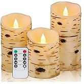 Comenzar Flameless Candles Birch Bark Candle LED Candles Home Decor H: 456" x D: 3.25" Electric Candle Faux Candles with Remote Timer Pack 3