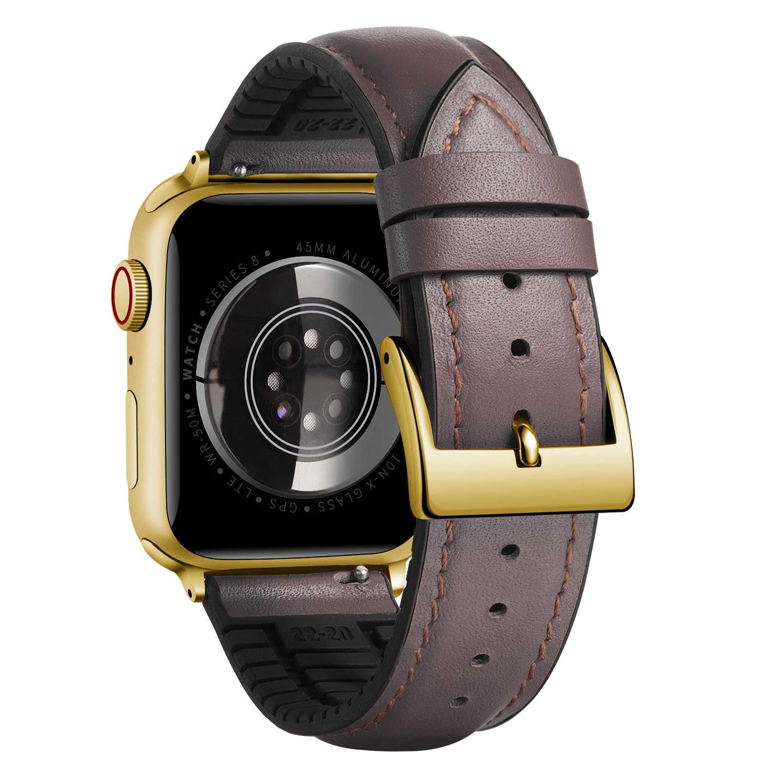 BINLUN Compatible with Apple Watch Bands Leather Soft Silicone Inner Hybrid Sweatproof 42mm 44mm 45mm 46mm 49mm Watch Strap for iWatch Ultra SE Series 11/10/9/8/7/6/5/4/3/2/1(Gold Buckle,Deep Brown)