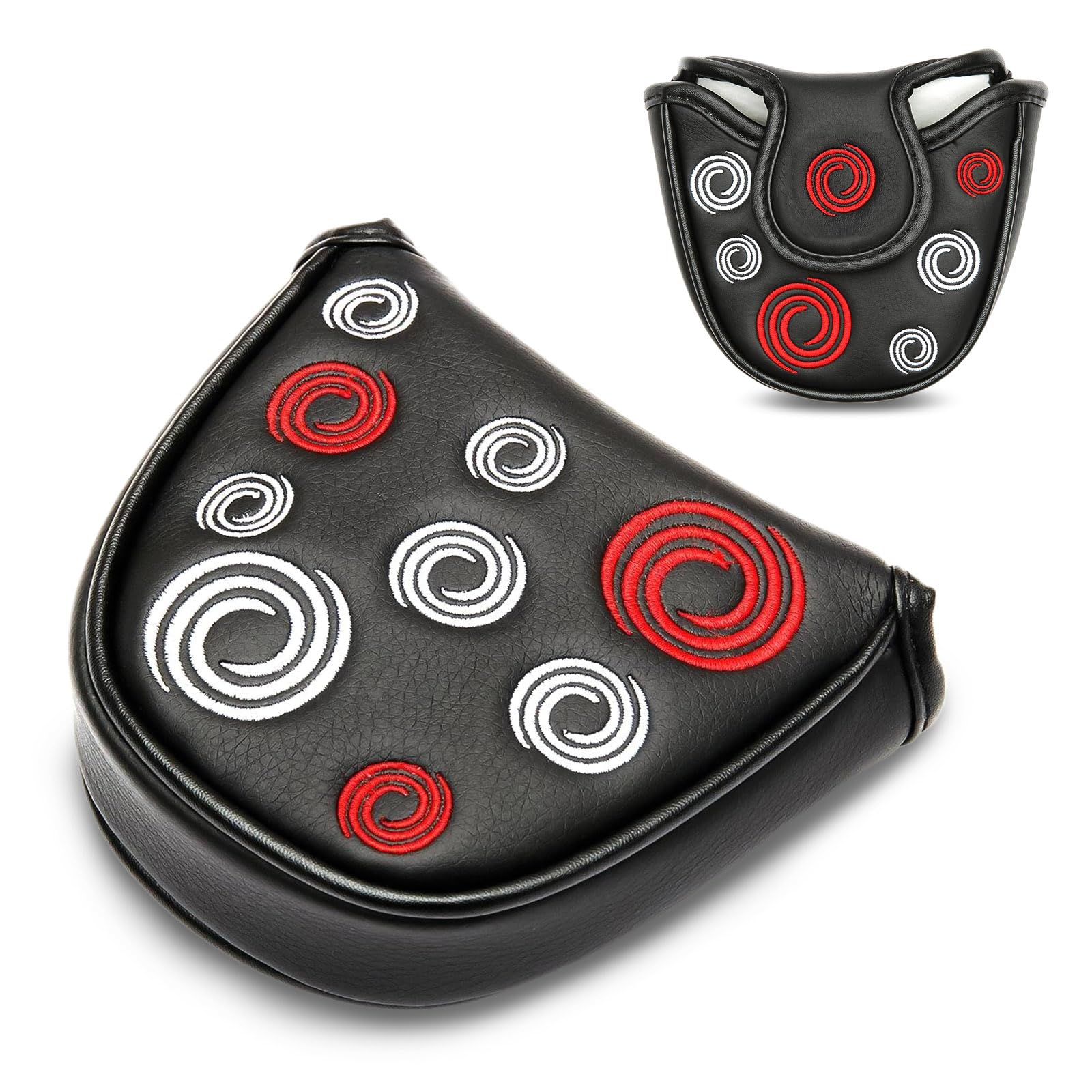 Black Putter Head Covers,Mallet Putter Headcover, With Circle Embroidery Premium Magnetic Closure Half Round For Golf Headcover Magnetic Applies for Odyssey Putter Covers