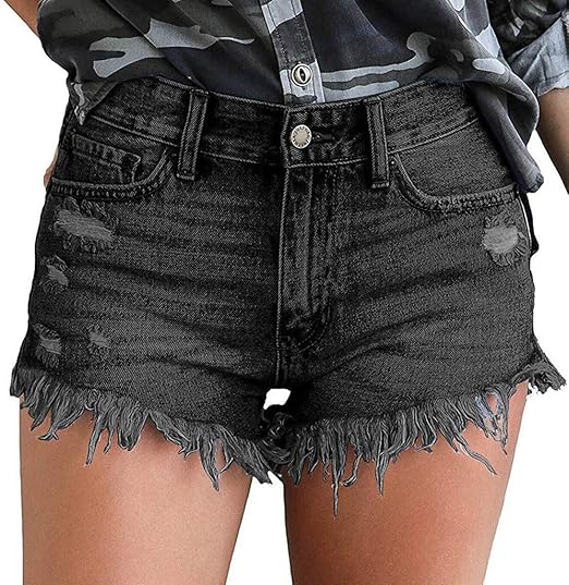 girls black ripped shorts