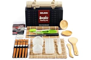 Delamu Sushi Making Kit, Upgrade 22 in 1 Sushi Maker Bazooker Roller Kit with Bamboo Mats, Chef's Knife, Triangle/Nigiri/Gunk