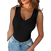 miduo Womens Casual Slim Fit V Neck Ribbed Knit Tanks Tops Sleeveless T Shirts Blouses
