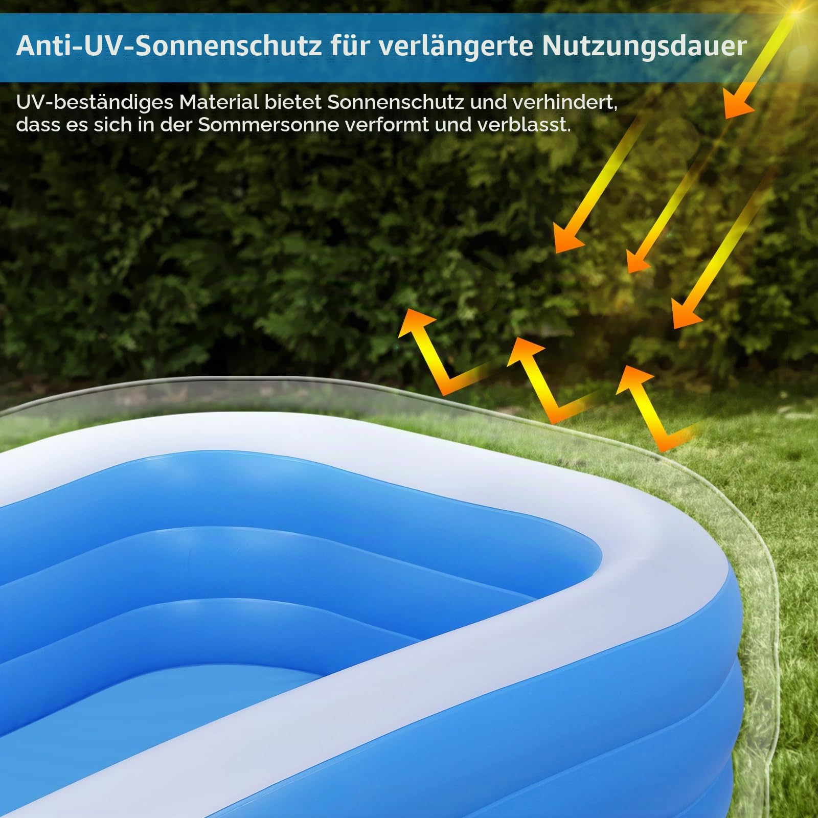 Duerer Aufblasbarer Pool Rechteckig, 305cm x 182cm x 56cm, Planschbecken groß für Kinder und Erwachsene Sommer Party, Aufblasbare Schwimmbecken, Familien Swimming Pool für Garten, Outdoor, Easy Set 5