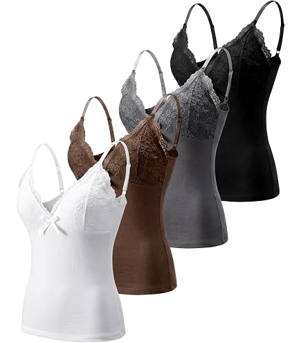 SOLY HUX Women's Camisole Tops with Built in Bra 3 Packs Lace Trim