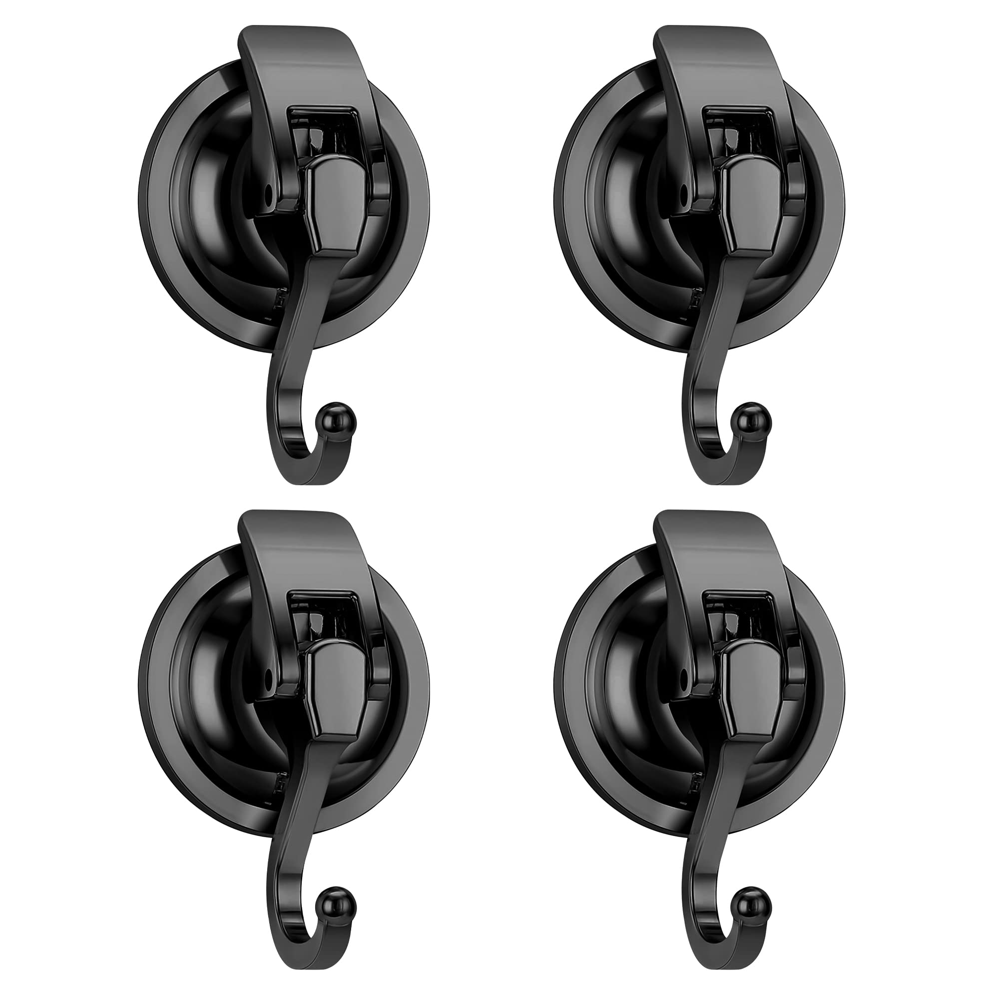 QZDAFFIC 4Pcs Heavy Duty Suction Cup Hooks, Strong Vacuum Suction Hooks Up to 5KG Reusable Sucker Shower Hooks for Bathroom Kitchen Window (Black)