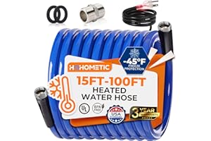 HOHOMETIC 30FT (15-100FT) Heated Water Hose for RV,-45 ℉ Antifreeze 4.0 Upgraded Heated Drinking Water Hose，Rv Freshwater Hoses with Fittings, Rv Accessories