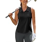 PINSPARK Women's Golf Shirt UPF 50+ Sleeveless Tennis Polo V Neck Workout Tank Top Racerback Athletic T Shirts with Collar