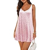 Pungdra Women's Sequin Dress for Women Sparkly Glitter V Neck Shift Cocktail Disco Outfit Party Club Night Out Mini Dresses