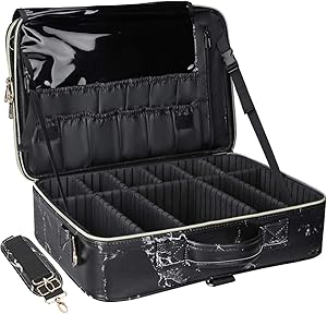 Relavel Professional Makeup Train Case Cosmetic Bag Brush Organizer and Storage 16.5