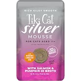 Tiki Cat Silver Mousse Cat Food, Salmon &amp; Pumpkin, 2.8 oz. Pouch (12 Count) | Mousse Wet Cat Food for Senior Cats Age 11 Plus, Real Salmon and Pumpkin, Immune System Support, Moisture Rich, 2.8 oz Pouch