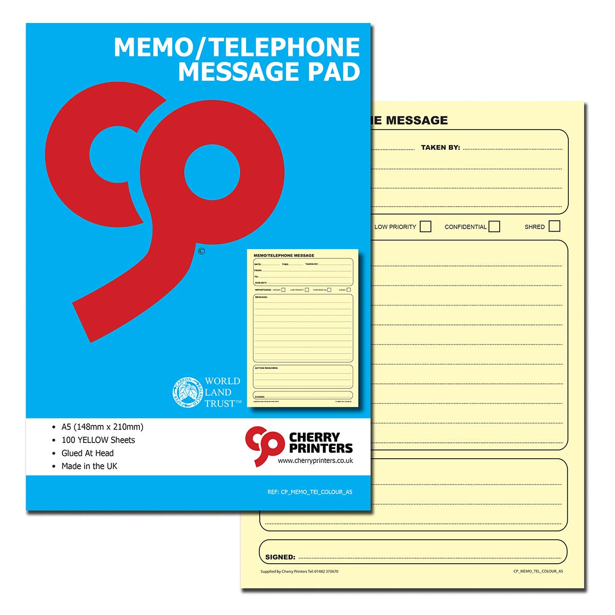 Cherry Printers Memo Book/Telephone Message Pad A5 100 Coloured pages 80gsm (Yellow)