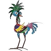 Alpine Corporation - 19" Tall Wild Tropical Metal Rooster Yard Statue – Colorful Indoor/Outdoor Garden Décor, Rustic & Fun Farm Animal for Garden, Patio, Lawn, or Porch