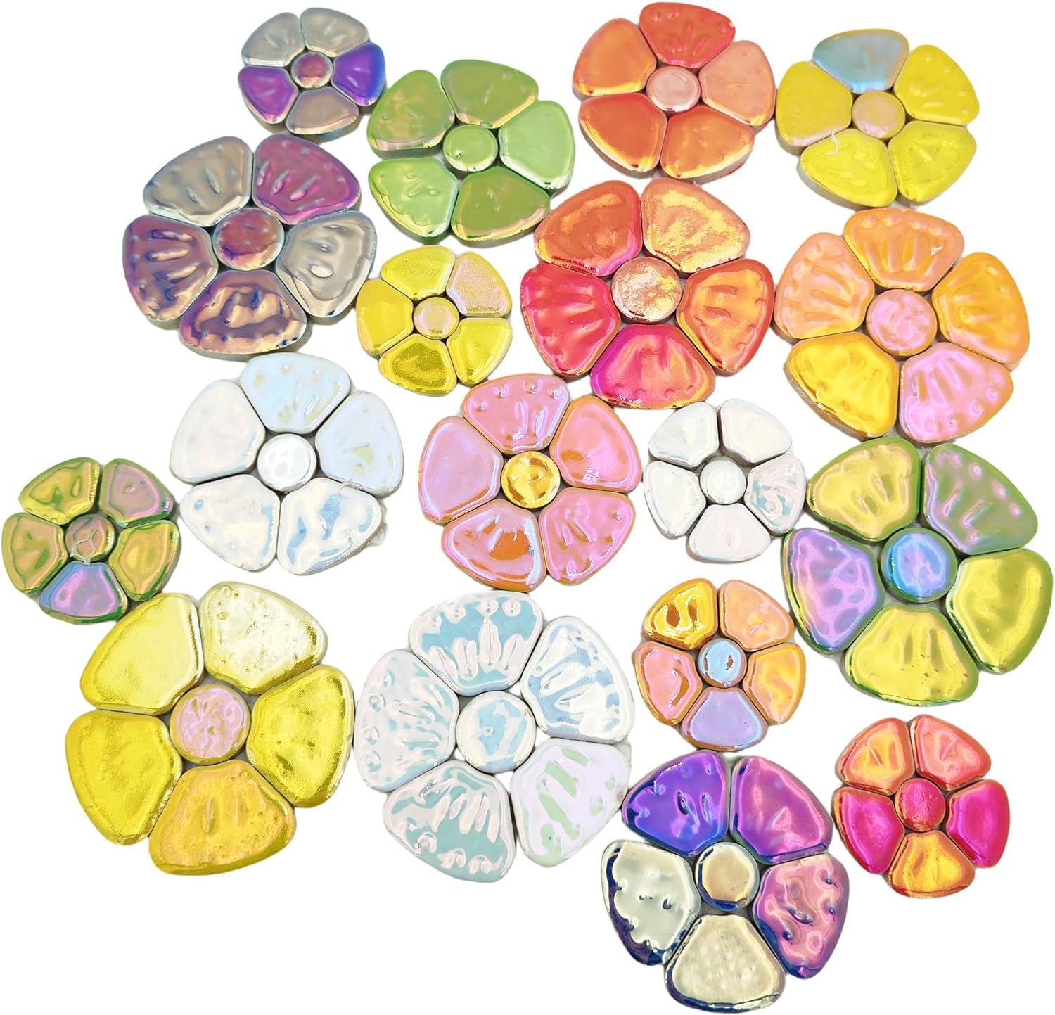 500g Random Iridescent Flower Ceramic Mosaic Tiles for DIY Crafts,3 Size Flowers Mosaic Pieces for Artwork,Photo Frames,Cups,Flower Pots,Fish Tank,Vases,Make Stepping Stones (Mix Color)