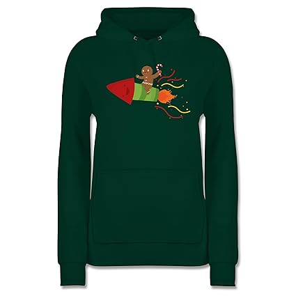 Weihnachten & Silvester - Lebkuchenmann lachend auf Rakete - Damen Hoodie