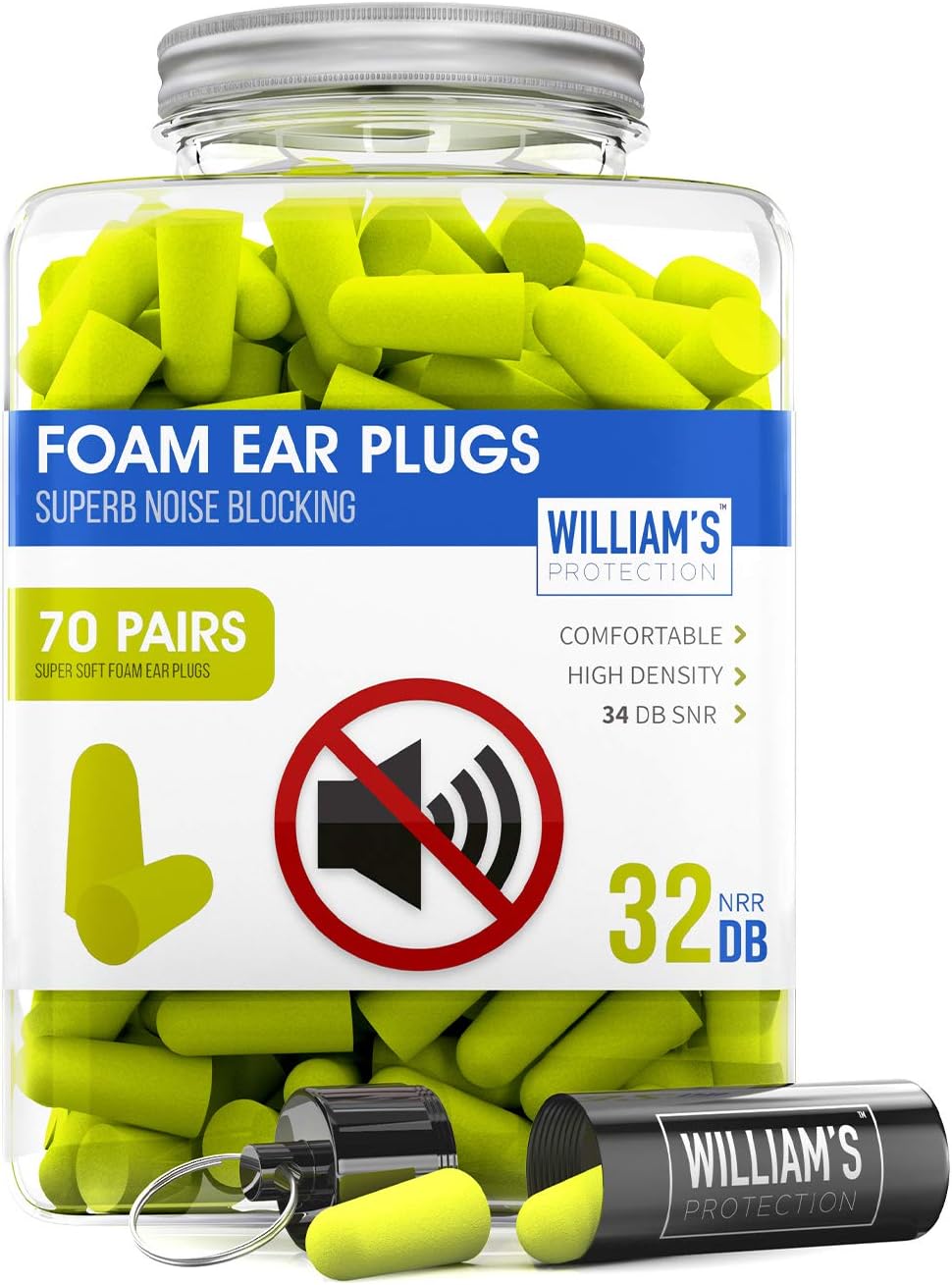 Soft Foam Ear Plugs - 70 Pairs Noise Cancelling Earplugs 32dB NRR - For Noise Reduction and Hearing Protection with Aluminum Carry Case - Perfect for Sleeping, Travel, Concerts, Shooting, Study & Work: Health & Personal Care