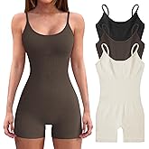 VINGOSTAR 3pcs Women’s Bodysuit Yoga Workout Romper One Piece Outfits Ribbed Sleeveless Going Out Bodycon Jumpsuit Shorts