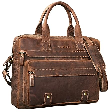 STILORD 'Leander' Umhängetasche Leder Groß Arbeitstasche Aktentasche Business Herren und Damen 15.6 Zoll Laptoptasche Rindsle