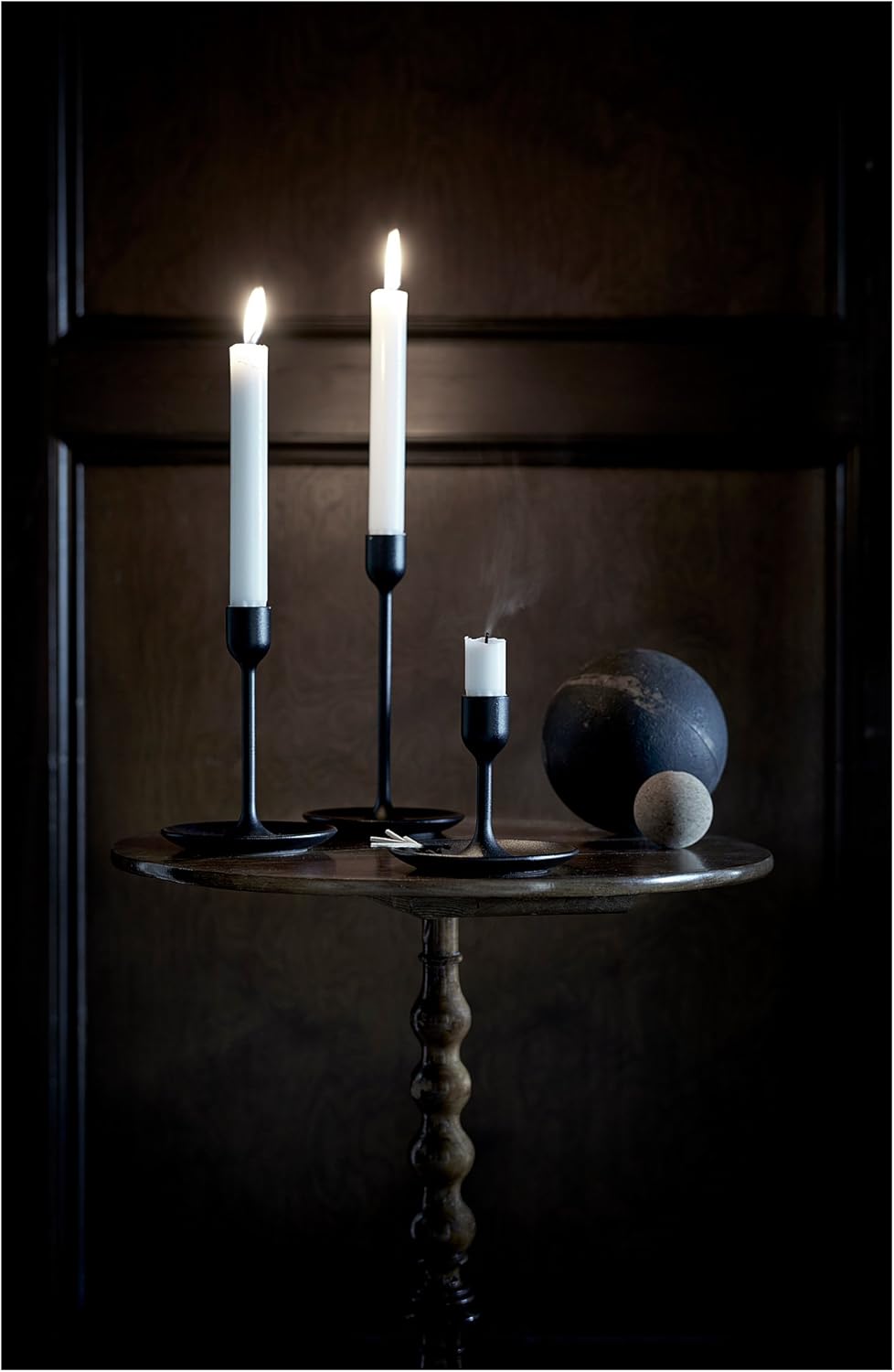 IKEA FULLTALIG Candlestick, set of 3 Powder Coating Black Aluminum Candlestick Holder for taper candles, Table Romantic for Wedding, Birthday, Dinner Home & Bar Decorative (No LED Candle Included): Home & Kitchen