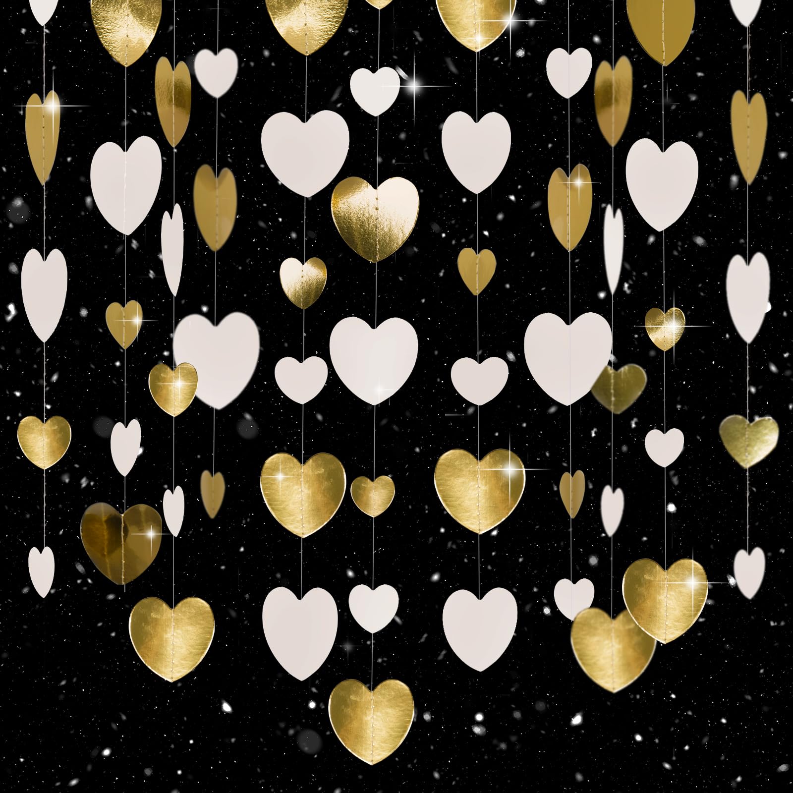 G2PLUS White Gold Reflective Heart Garland, 16m Hearts Hanging Garlands, Paper Heart Garland Hanging Streamer for Anniversary, Wedding, Birthday Party, Baby Shower — image 1