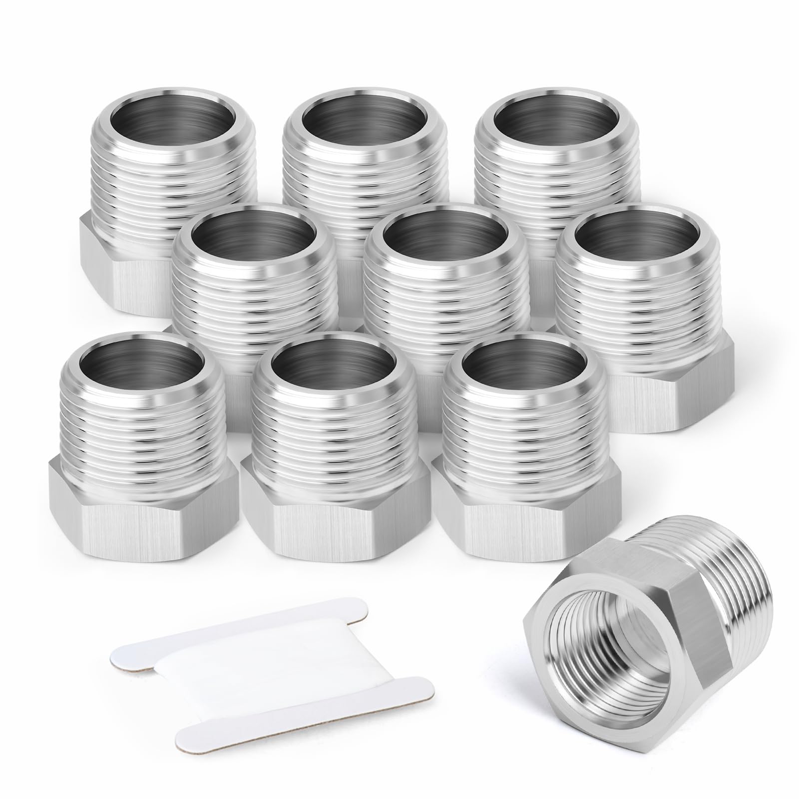 ERGAOBOY 10 Pcs 304 Stainless Steel Reducer Hex Bushing, 1/4" BSP Male to 1/8" BSP Female Pipe, Reducing Forging Pipe Adapter Fitting for Water Oil Air Gas