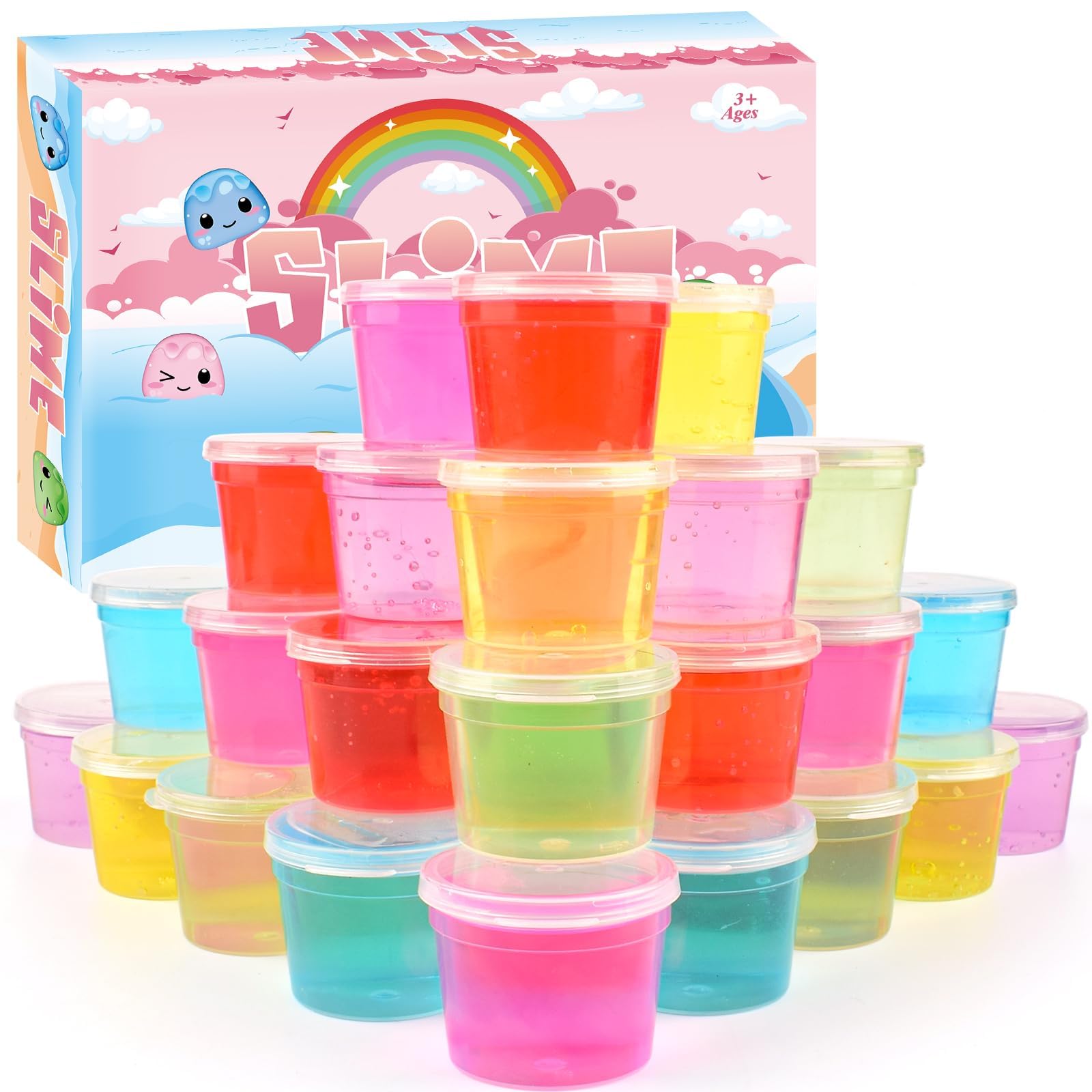 24 Pack Mini Slime,Clear Slime Party Favors,Non-Sticky, Soft & Stretchy,Valentine Gift Slime Kit for Classroom Rewards, Goodie Bag Stuffers,Easter Basket Stuffers for Kids Boys Girls