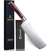 Sunnecko Nakiri Knife - 7" Chef Knife for Meat Cleaver Vegetable Chopping | 12&deg; Edge Razor Sharp Kitchen Knife, High Carbon Steel Multipurpose Cleaver Knife with Sheath, Ideal Gift for Home Cooks Men