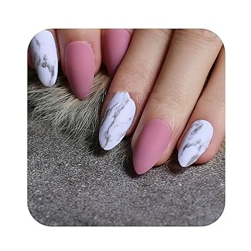 Amazon Com Nude Matte Nail Marble Texture Fake Nail Customized