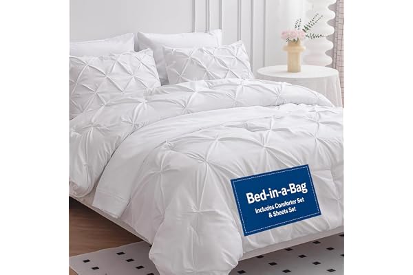 Lane Linen Queen Bed in a Bag 7 Piece - Pintuck Comforter Set with Sheets - Ultra Soft Microfiber Bedding Set, Wrinkle-Free -