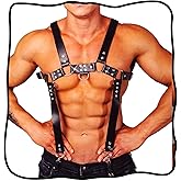Fstrend Men's Mardi Gras Chest Harness, Adjustable Faux Leather Suspender, Black Shoulder Strap Belt for Rave Outfits, Festival Cosplay, Fashion Streetwear Accessory