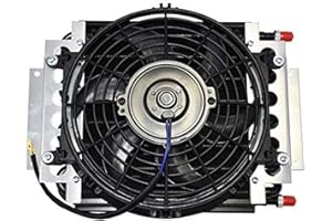 A-Team Performance 5 Inch Oil Heat Exchanger - 10 Inch Electric Fan & Transmission Cooler With Fan - 4 Ft Hose Kit & Oil Cooler - 5 In Core, 48 In Hose, 6 AN Fittings