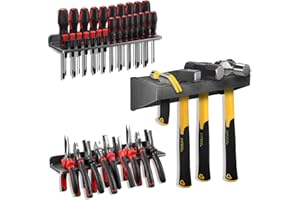 AHOWPD Screwdriver Organizer，Metal Screwdriver Organizers, Hammer Rack，Pliers Organizer, Wall Mounted Tool Organizers for Workshop，Set of 3 Tool Holder Organizer for Workbench