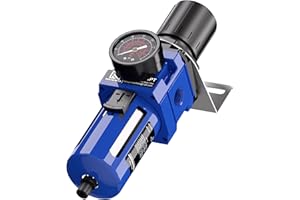 NEWPO 1/2" NPT Air Dry System, Compressed Air Filter Regulator Combo Piggyback,Air Tool Compressor Filter with Gauge,5 Micron Brass Filter Cartridge,Semi-Auto Drain (Blue)