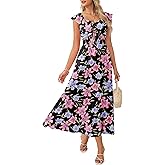GRACE KARIN 2026 Summer Boho Maxi Dresses for Women Ruffle Sleeve Floral Dress Flowy A-line Wedding Guest Dress with Pocket