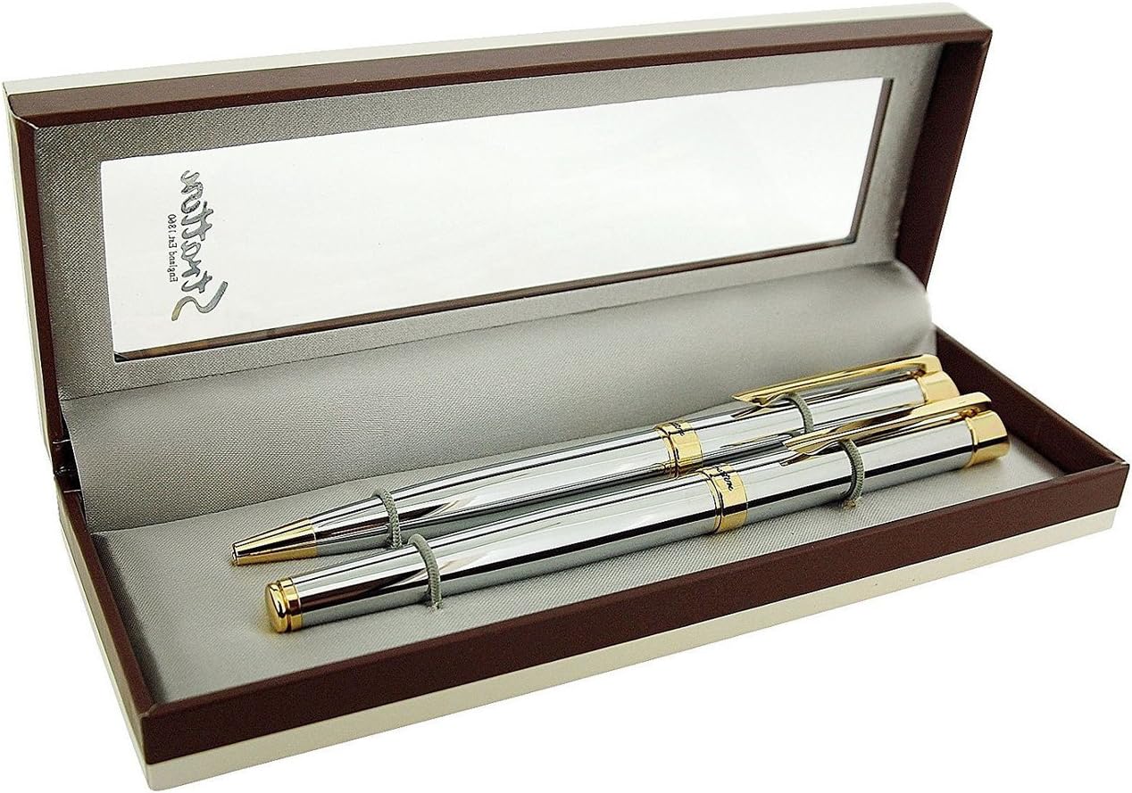 Stratton ST1004 Two Tone Rollerball And Ballpoint Pen Silver Gold Gift Set Refillable, Gold,Silver,Black, 1 count (Pack of 2) - Image 3