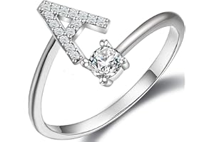 Haoze Initial Letter Ring for Women Girls Silver Stackable Alphabet Rings with Initial Adjustable Crystal Inlaid Initial Rings Bridesmaid Gift