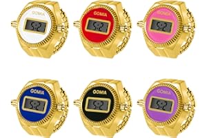 JewelryWe 6PCS Novelty Digital Finger Watch Round Calendar Watch Elastic Adjustable Ring Watches for Men Women for Mother's D