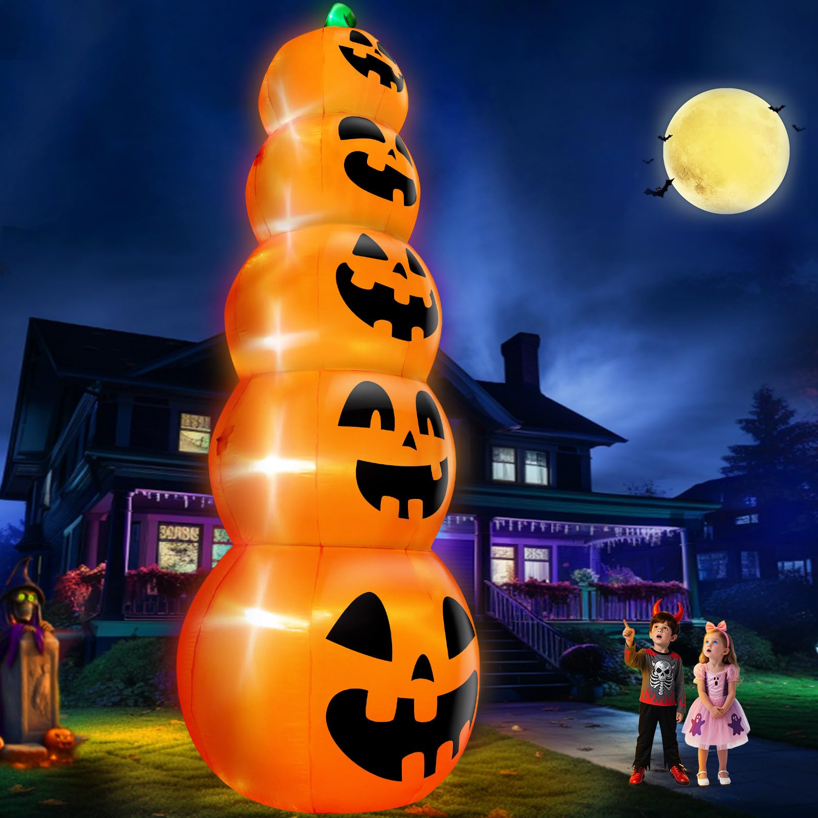 Photo 1 of 14 FT Giant Halloween Inflatable Stacked Pumpkins Outdoor Decoration Built in 5 LED Lights, Halloween Blow Up 5 Pumpkins Yard Decorations for Lawn Garden Party Decor