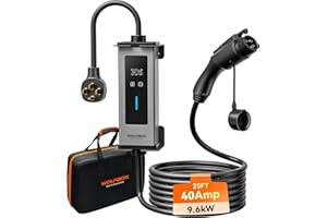 WOLFBOX Level 2 Electric car Charger 40Amp J1772,ETL Certified, 25ft Cable,208-240V,Portable ev Charger Station with NEMA 14-50R Plug Adapter(PE40)