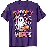 Halloween Ghost Spooky Vibes Retro Costume Girls Kids Women T-Shirt