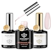 Modelones Builder Nail Gel with Gel Base and Top Coat, Nude Pink Color Builder Nail Kit for Apex Building Thickening Extensio