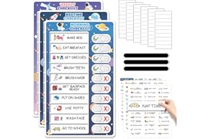 3 in 1 Bedtime/Morning/Weekly Astronaut Routine Chart for Kids, Magnetic Chore Chart for Toddlers, Visual Schedule for Kids T